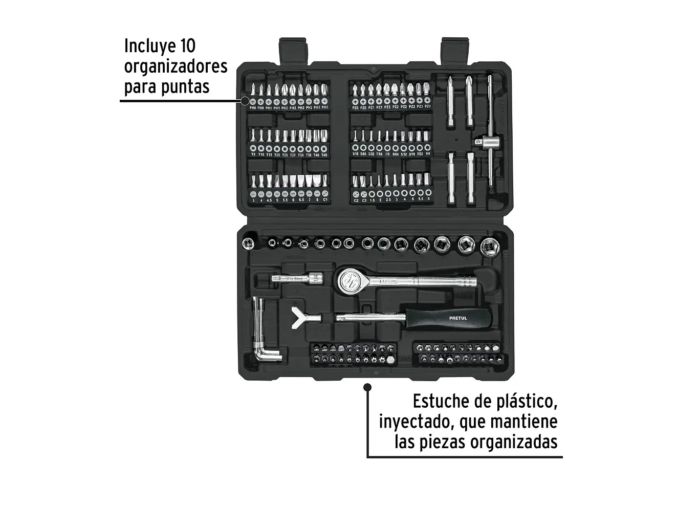 Juego de 130 Herramientas Pretul 26091, 1/4