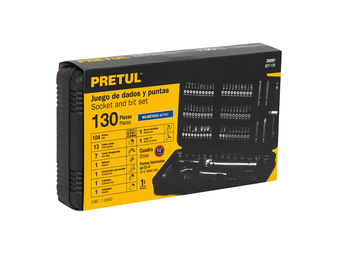 Juego de 130 Herramientas Pretul 26091, 1/4