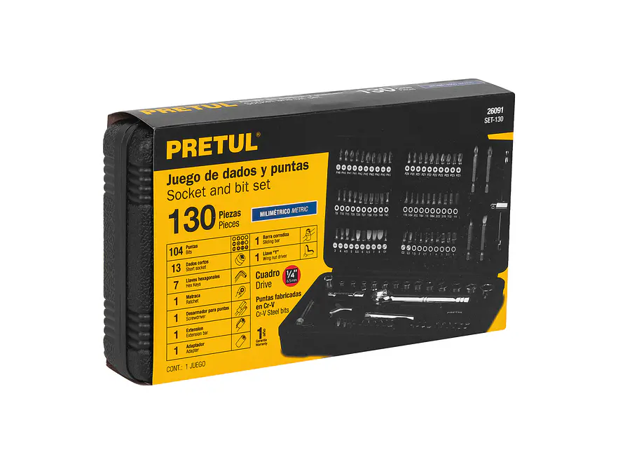 Juego de 130 Herramientas Pretul 26091, 1/4