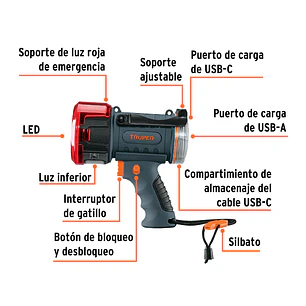 Lámpara Reflectora LED Truper 102418, Recargable, 2000 lm