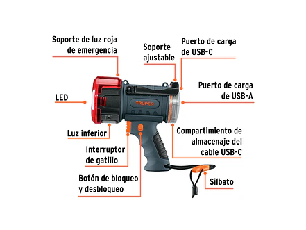 Lámpara Reflectora LED Truper 102418, Recargable, 2000 lm - Foto 2 | aztools.co