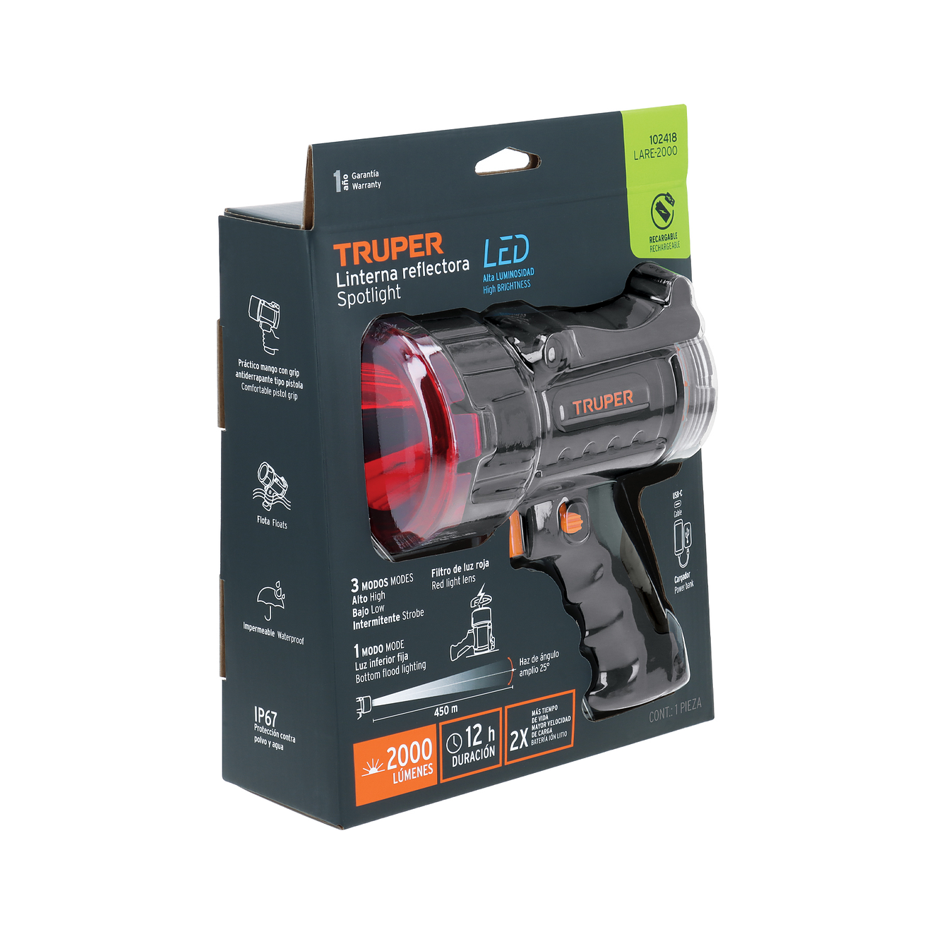 Lámpara Reflectora LED Truper 102418, Recargable, 2000 lm 8