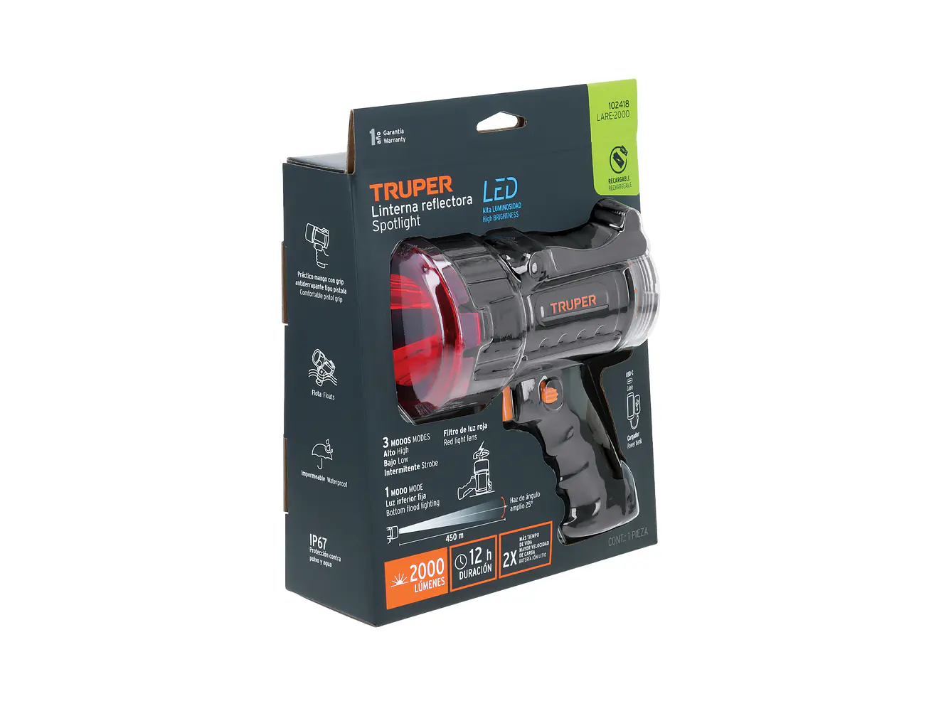 Lámpara Reflectora LED Truper 102418, Recargable, 2000 lm - Foto 8 | aztools.co