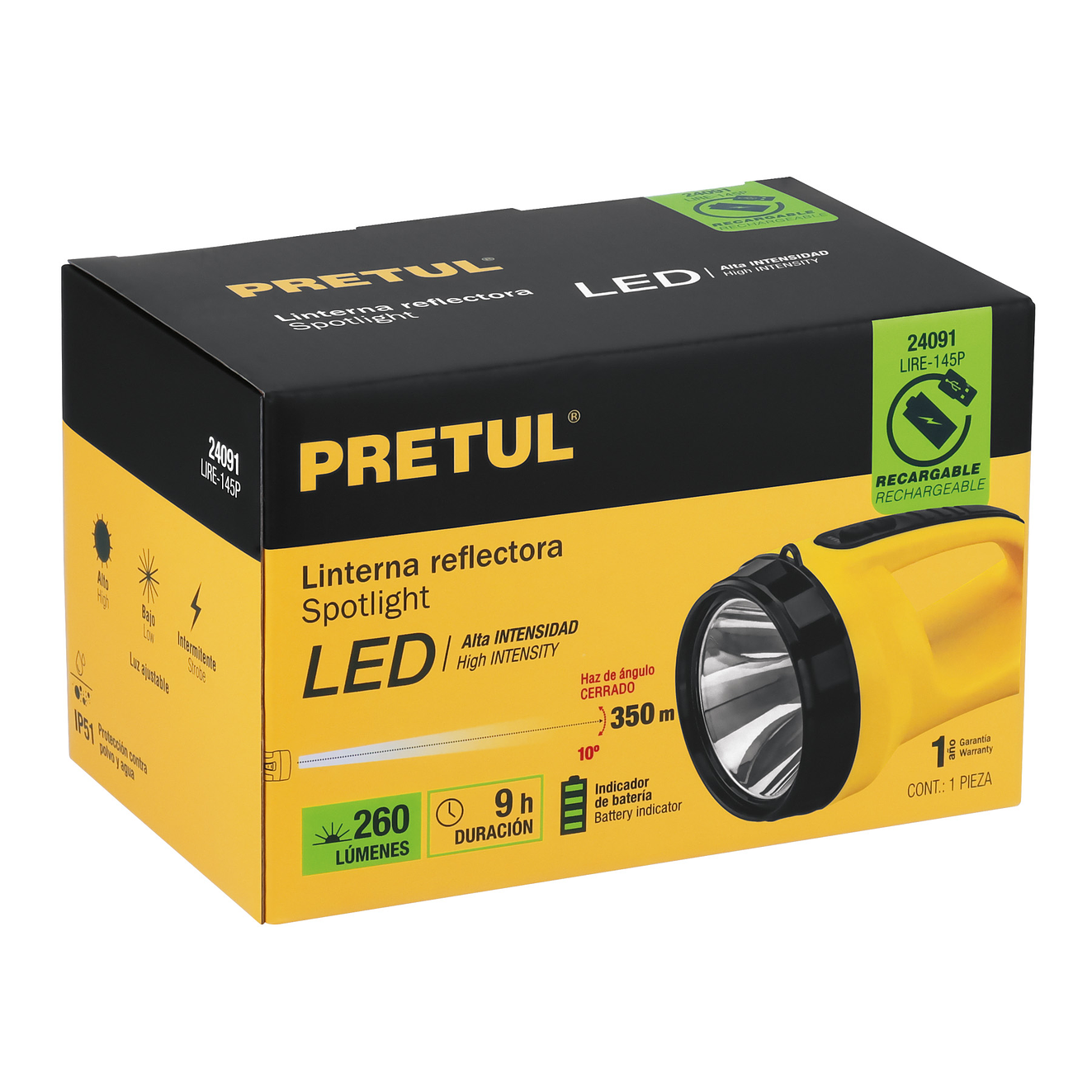 Lámpara reflectora de LEDS Pretul 24091, recargable, 145 lm,  7