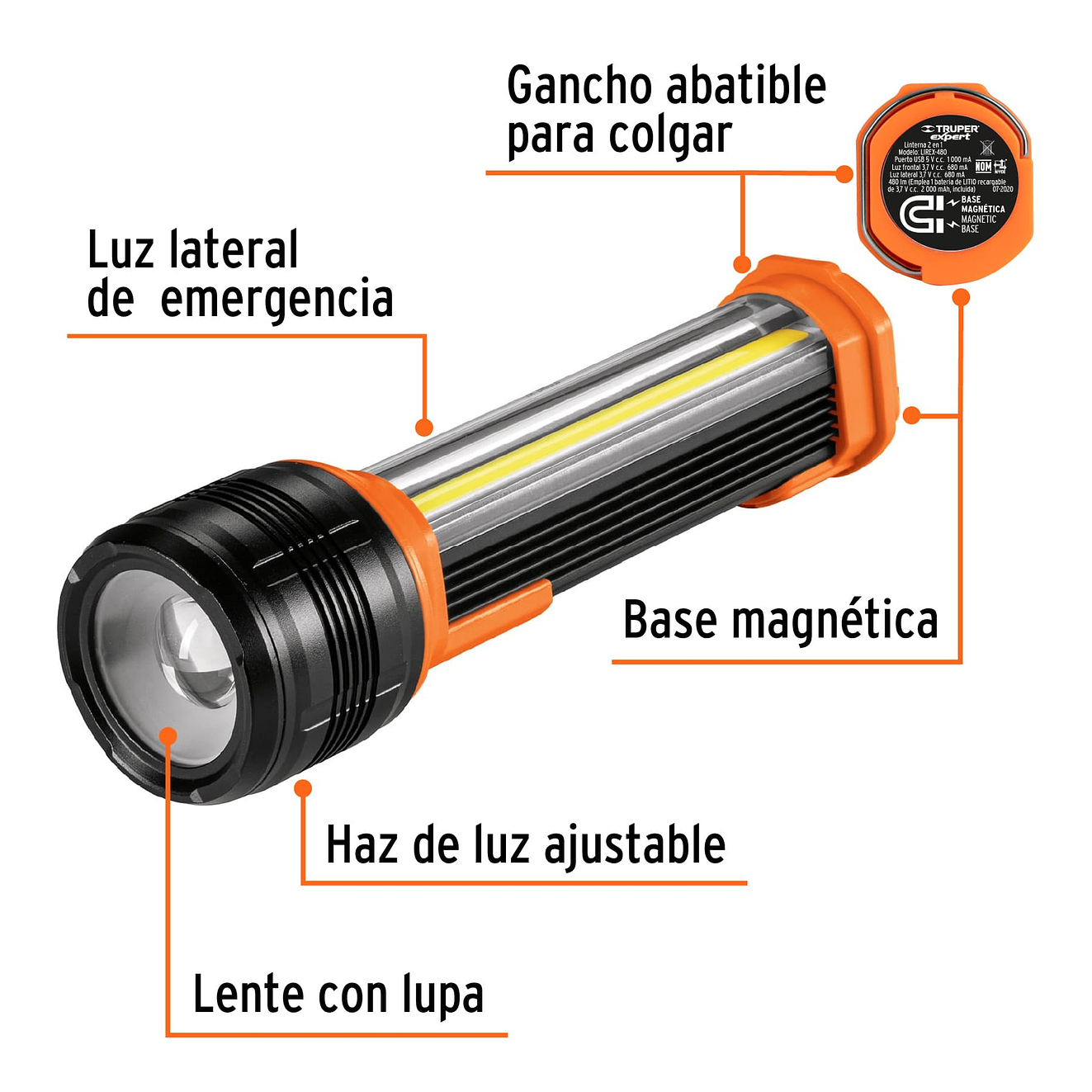 Linterna Recargable Truper 13415, con Luz de Emergencia, 480 lm 4