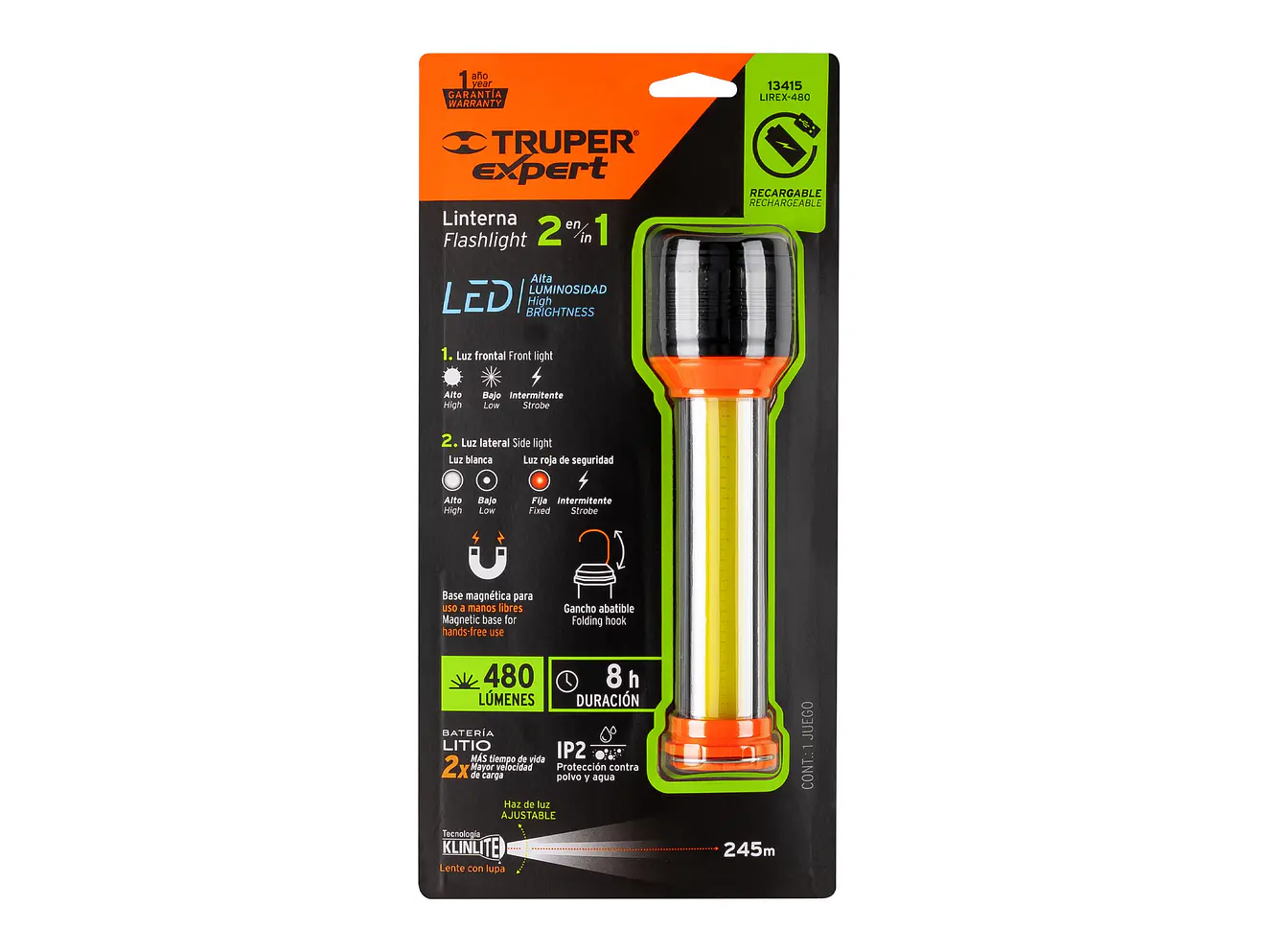 Linterna Recargable Truper 13415, con Luz de Emergencia, 480 lm - Foto 8 | aztools.co