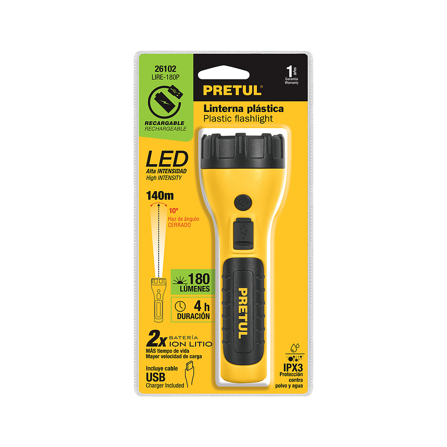 Linterna Plástica de LED Pretul 26102, Recargable, 180 lm 7