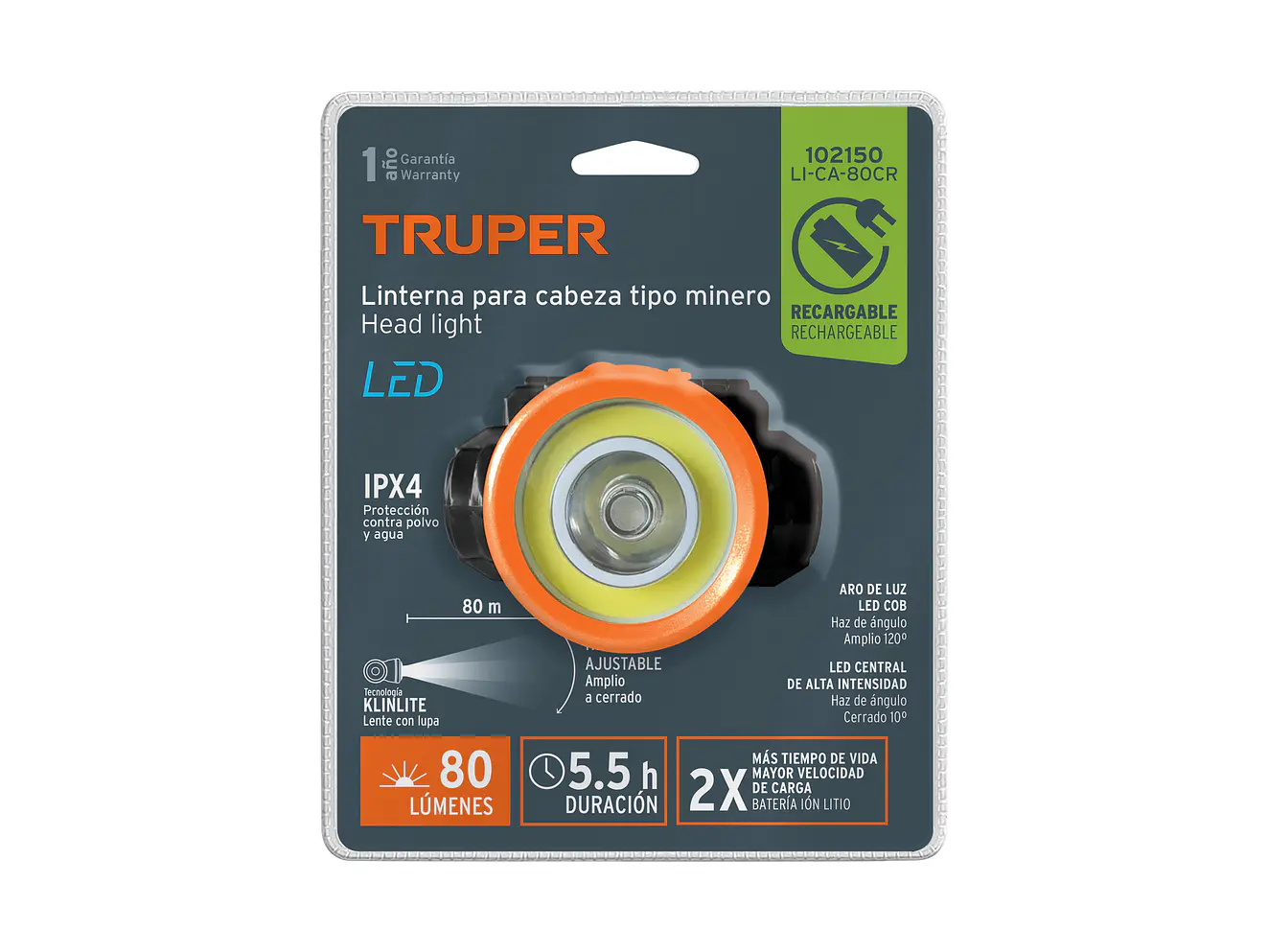 Linterna de Minero LED Truper 102150, Recargable, 80 lm - Foto 6 | aztools.co