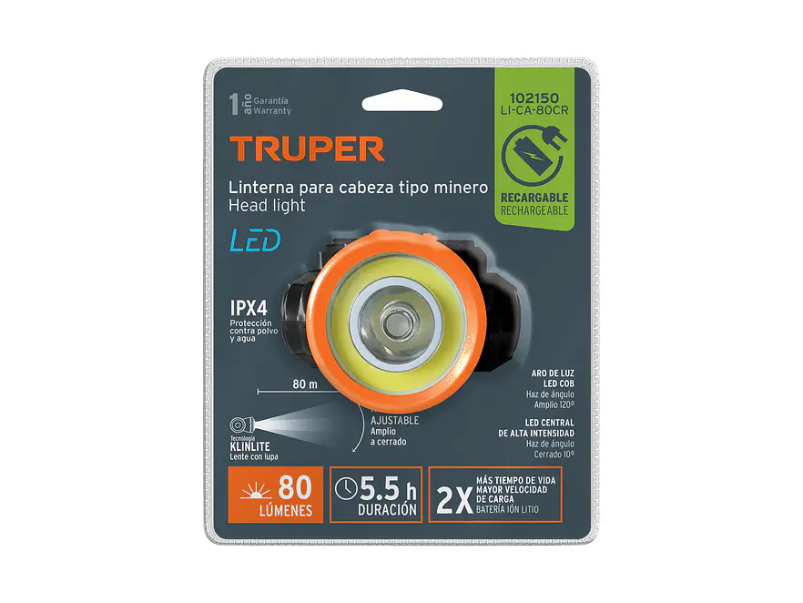 Linterna de Minero LED Truper 102150, Recargable, 80 lm - Foto 6 | aztools.co