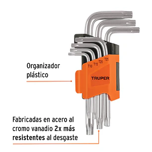 Juego de 7 llaves torx Truper 15552, organizador abatible 