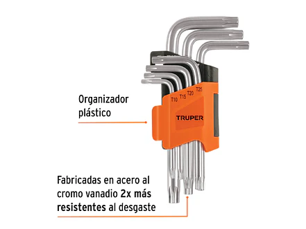 Juego de 7 llaves torx Truper 15552, organizador abatible  - Foto 2 | aztools.co