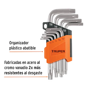 Juego de 9 llaves torx Truper 15554, organizador abatible 