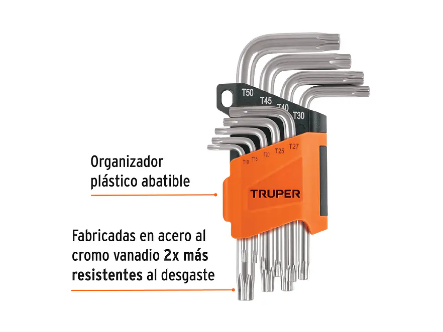 Juego de 9 llaves torx Truper 15554, organizador abatible  - Foto 2 | aztools.co