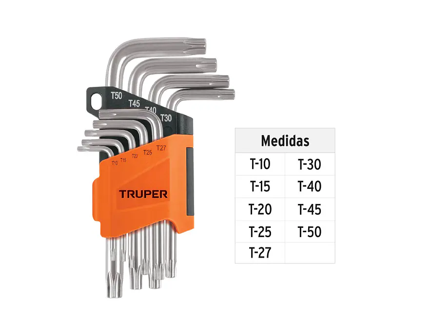 Juego de 9 llaves torx Truper 15554, organizador abatible  - Foto 3 | aztools.co