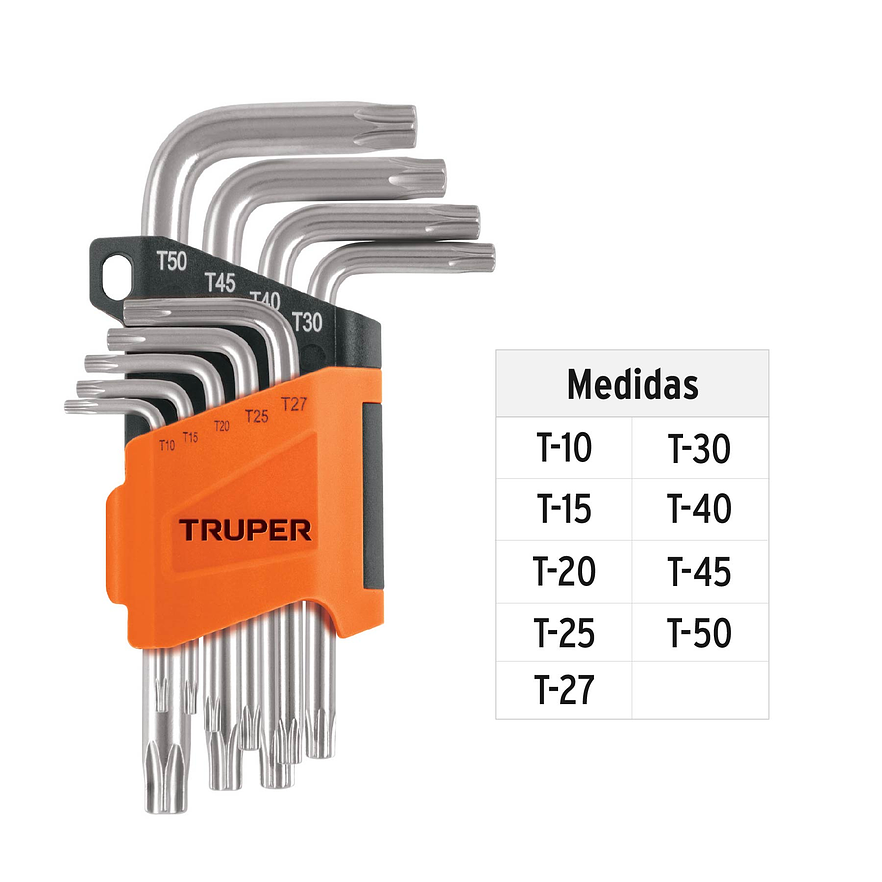 Juego de 9 llaves torx Truper 15554, organizador abatible  3