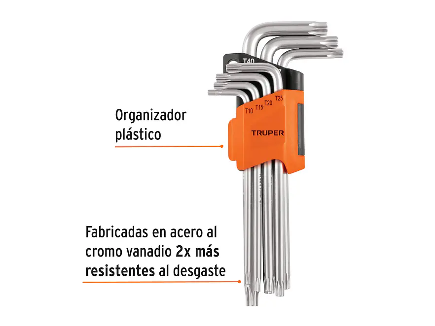 Juego de 7 llaves torx largas Truper 15553, organizador abatible  - Foto 2 | aztools.co