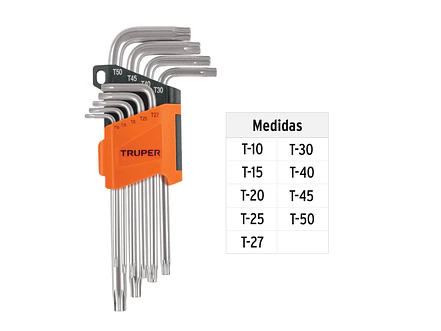 Juego de 9 llaves torx largas Truper 13647, organizador abatible  - Foto 3 | aztools.co