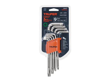 Juego de 9 llaves torx largas Truper 13647, organizador abatible  - Foto 4 | aztools.co