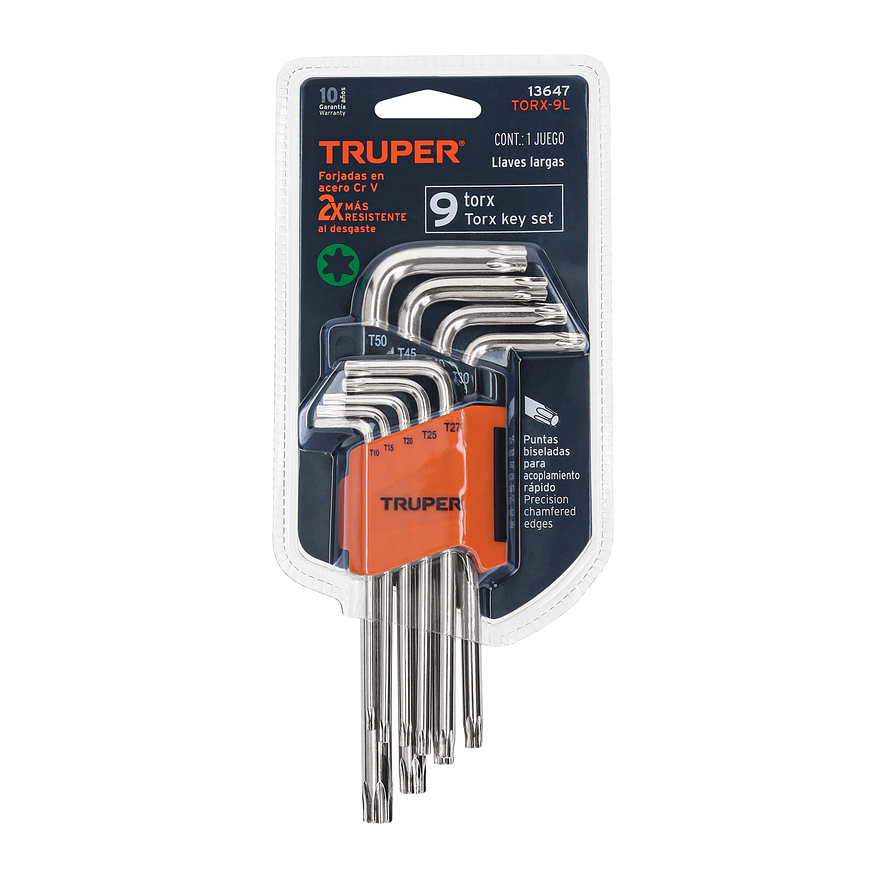 Juego de 9 llaves torx largas Truper 13647, organizador abatible  4