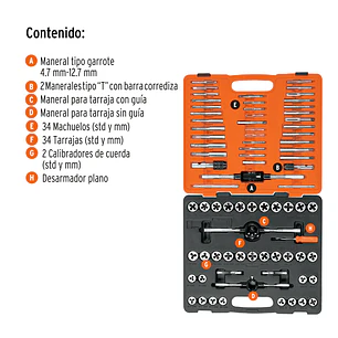 Juego de machos y tarrajas Truper 12443, 76 piezas 