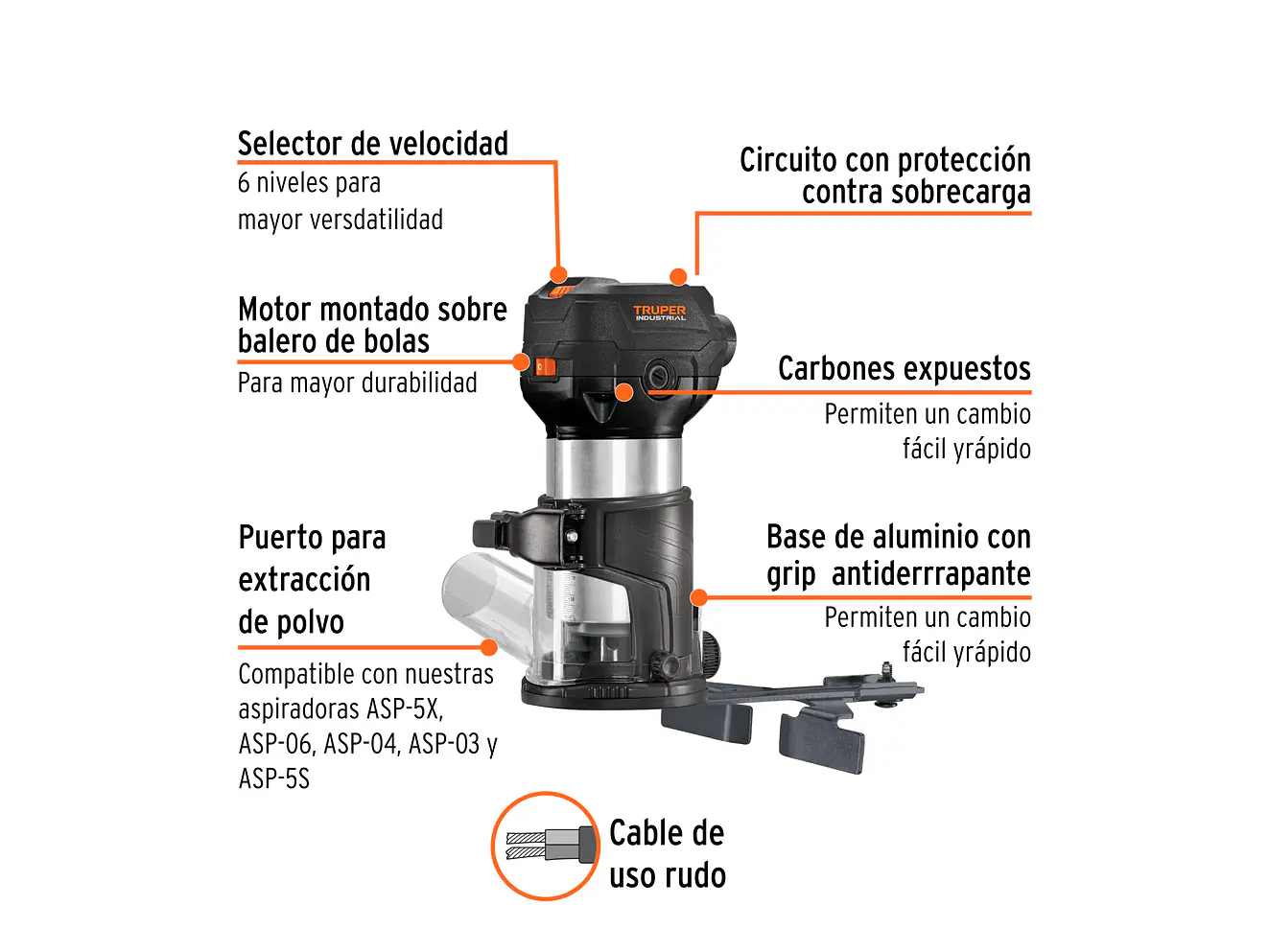 Router, Rebajadora, compacto Truper 102315 710W, 3/4 HP, Industrial - Foto 2 | aztools.co