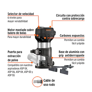 Router, Rebajadora, compacto Truper 102315 710W, 3/4 HP, Industrial