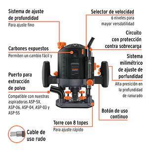 Ruteadoras industrial Truper 16610 1-3/4 hp 