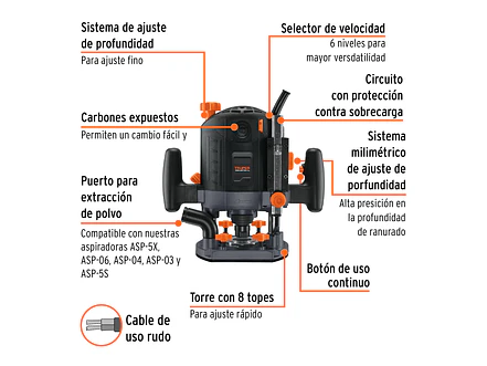 Ruteadoras industrial Truper 16610 1-3/4 hp  - Foto 2 | aztools.co