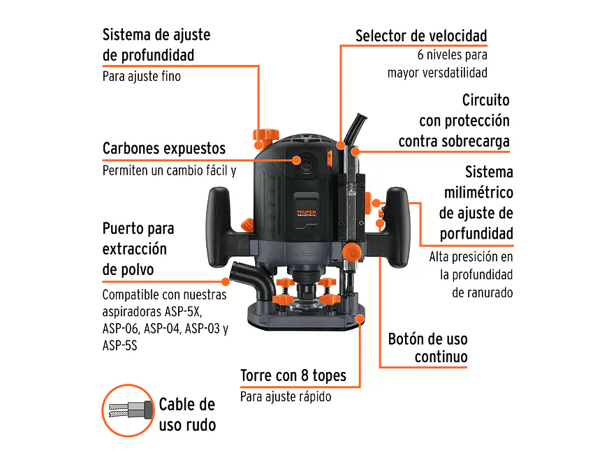 Ruteadoras industrial Truper 16610 1-3/4 hp  - Foto 2 | aztools.co