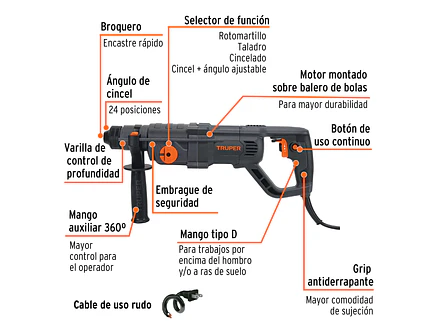 Taladro Percutor SDS Plus Industrial Truper 102873, 3.5 J, 800W - Foto 2 | aztools.co