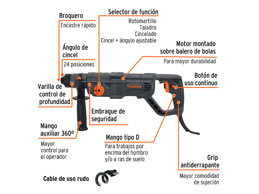 Taladro Percutor SDS Plus Industrial Truper 102873, 3.5 J, 800W - Foto 2 | aztools.co