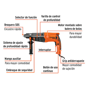 Taladro Percutor SDS Plus Truper 103066, 3.2 J, 800W