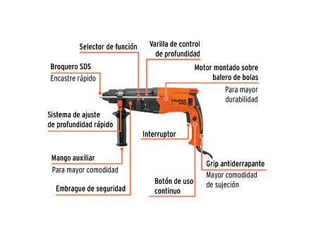 Taladro Percutor SDS Plus Truper 103066, 3.2 J, 800W - Foto 2 | aztools.co