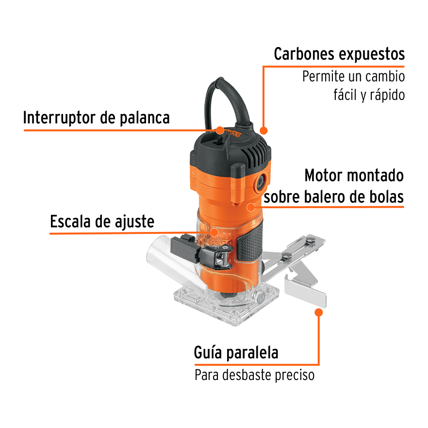Routeadora compacto 600W Truper 102379, 3/4 HP,  2