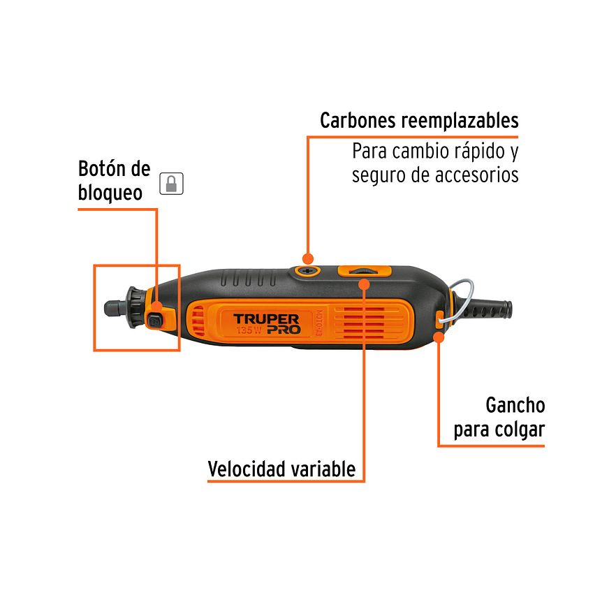Moto tool Truper 103581 135W, velocidad variable, 211 accesorios 2