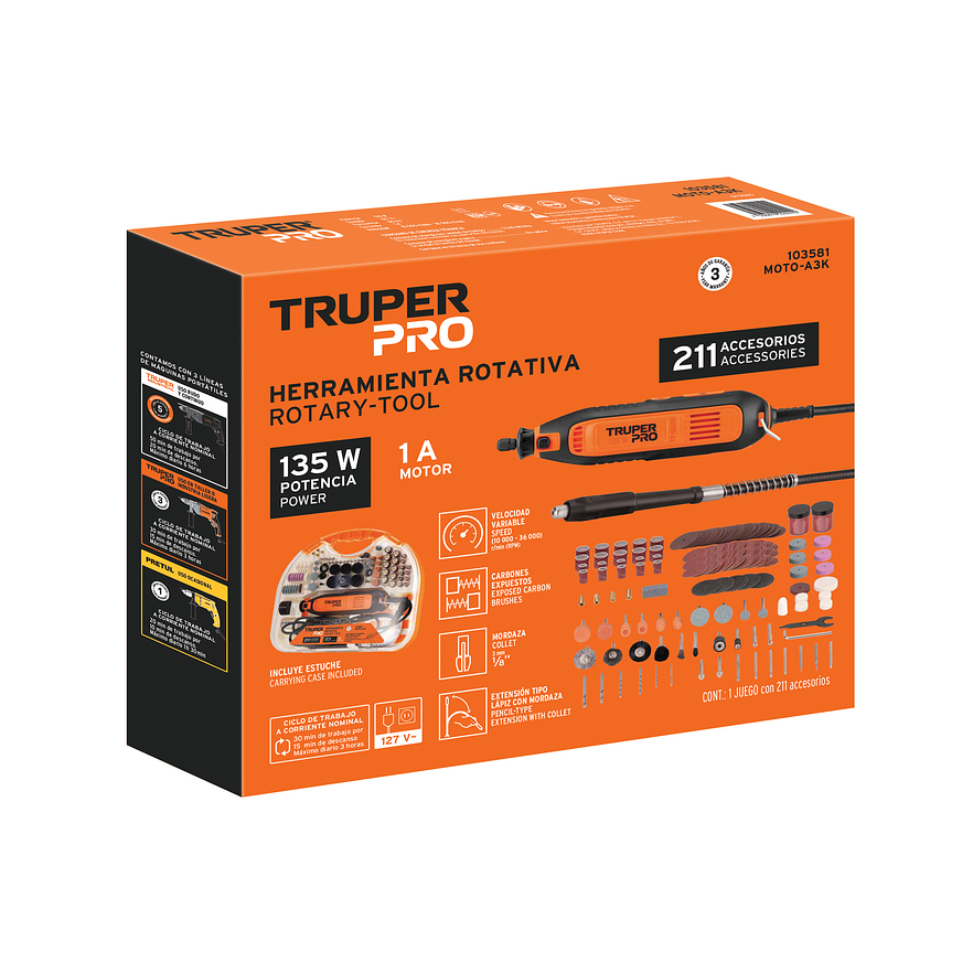 Moto tool Truper 103581 135W, velocidad variable, 211 accesorios 6