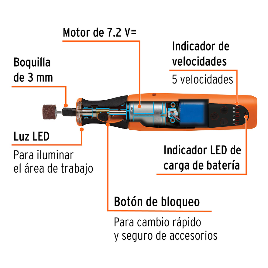 Moto Tool Inalámbrico Truper 102271, 7.2V 3