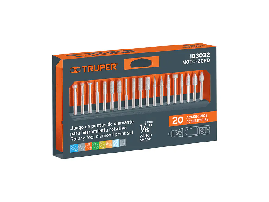 Juego de 20 Puntas de Diamante Truper 103032, para Moto Tool - Foto 4 | aztools.co