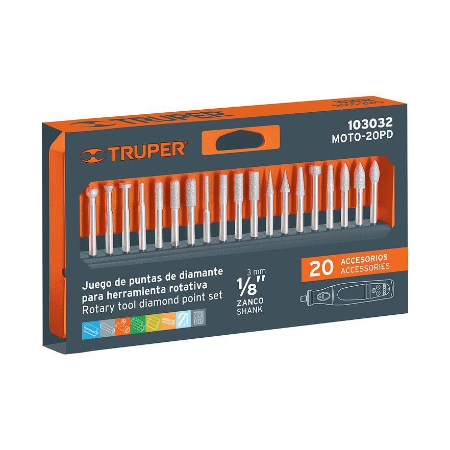 Juego de 20 Puntas de Diamante Truper 103032, para Moto Tool 4