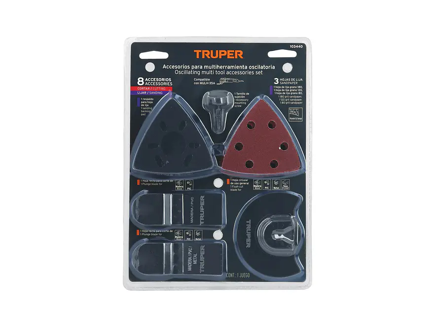 Kit de 8 Accesorios para Multiherramienta Truper 103440, Compatible con MULH-35A - Foto 2 | aztools.co