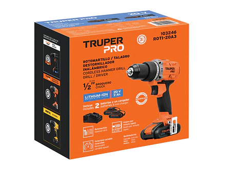 Taladro Rotomartillo percutor Inalámbrico Truper 103246, 1/2
