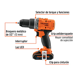 Taladro Rotomartillo percutor Inalámbrico Truper 103247, 1/2