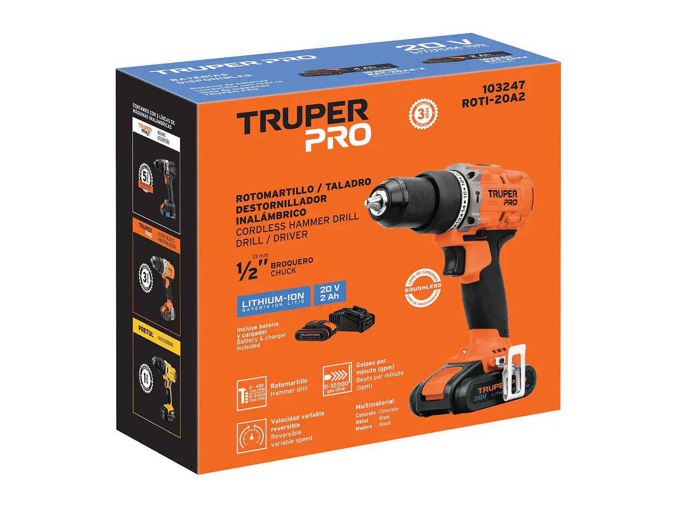 Taladro Rotomartillo percutor Inalámbrico Truper 103247, 1/2