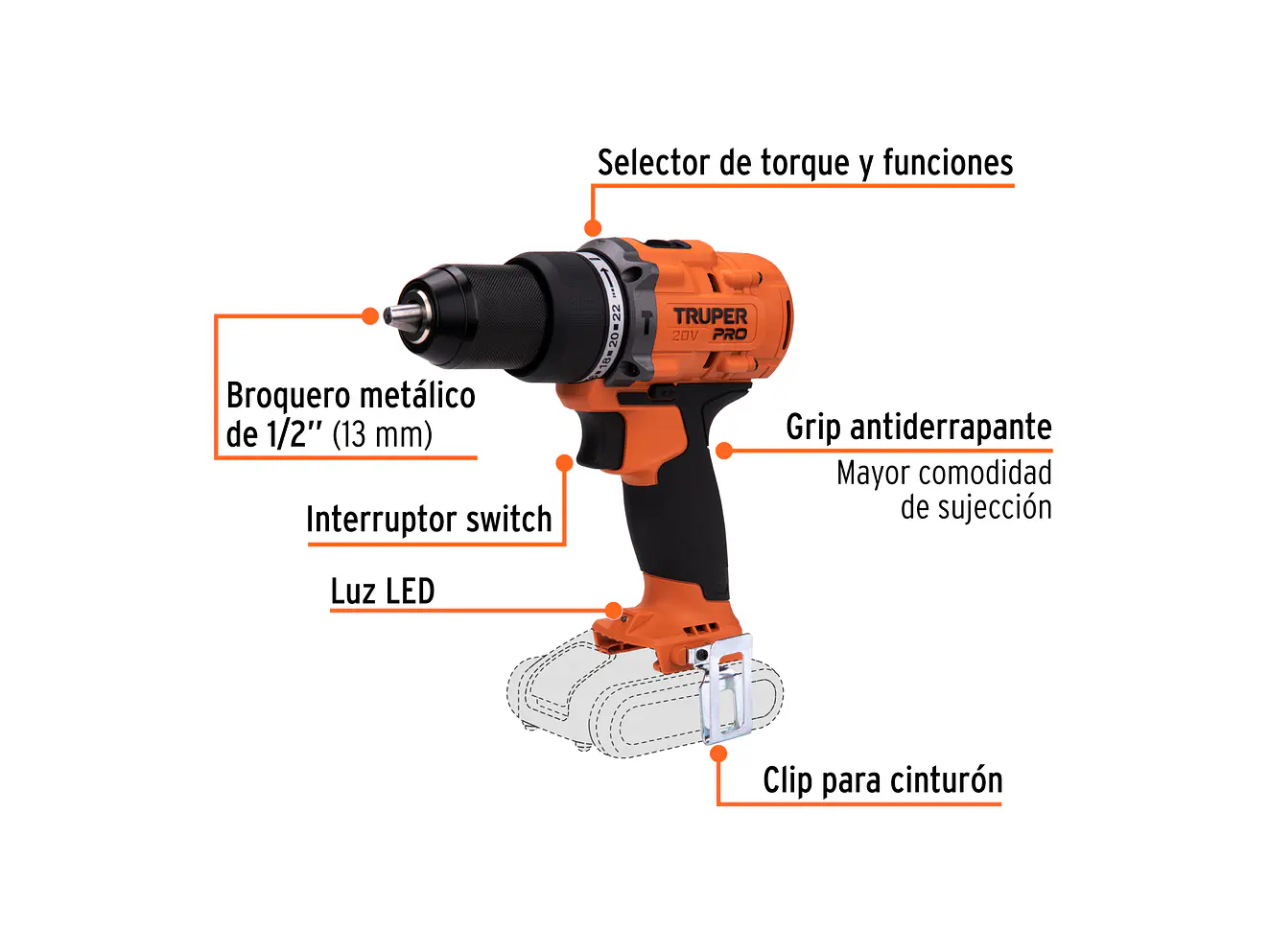 Taladro Rotomartillo Percutor Inalámbrico Truper 103248, 1/2
