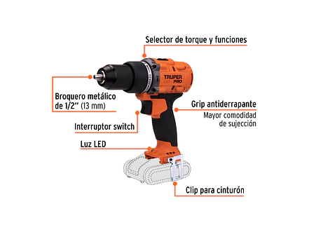 Taladro Rotomartillo Percutor Inalámbrico Truper 103248, 1/2