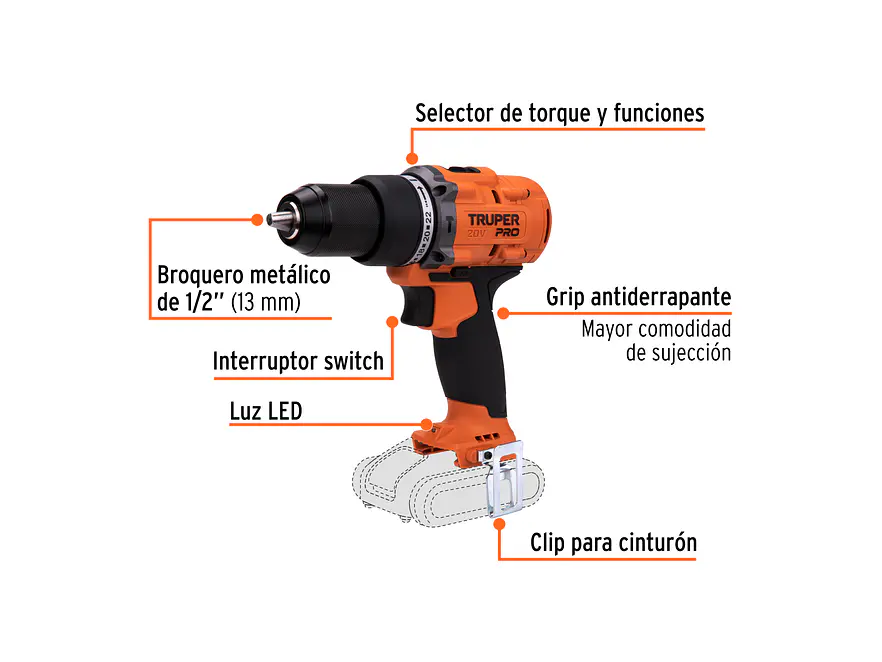 Taladro Rotomartillo Percutor Inalámbrico Truper 103248, 1/2