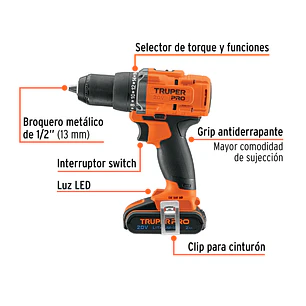 Taladro Inalámbrico Truper 103249, 1/2