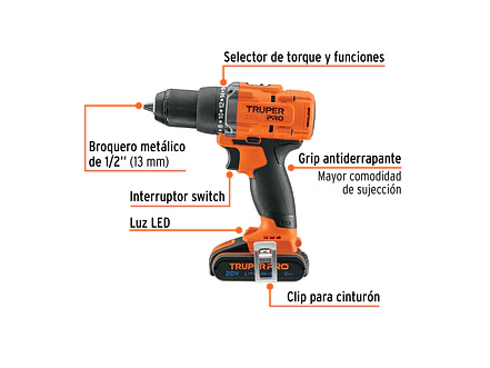 Taladro Percutor Inalámbrico Truper 103249, 1/2