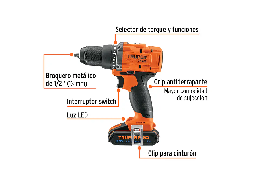 Taladro Percutor Inalámbrico Truper 103249, 1/2