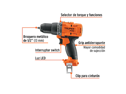 Taladro Percutor Inalámbrico Truper 103250, 1/2